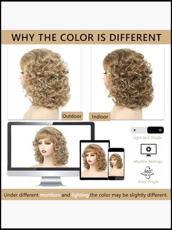 Short Blonde Curly Wig with Bangs Shoulder Length Shaggy Synthetic Full Wig main image 4